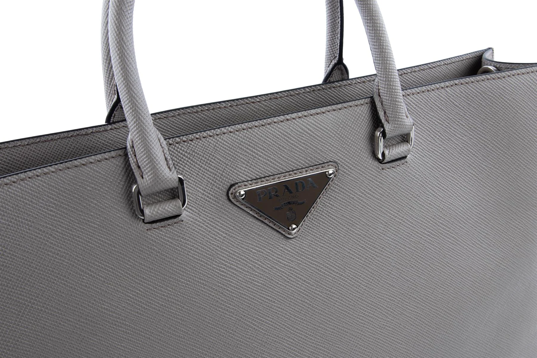 PRADA GREY SAFFIANO LEATHER TOTE BAG - Image 8