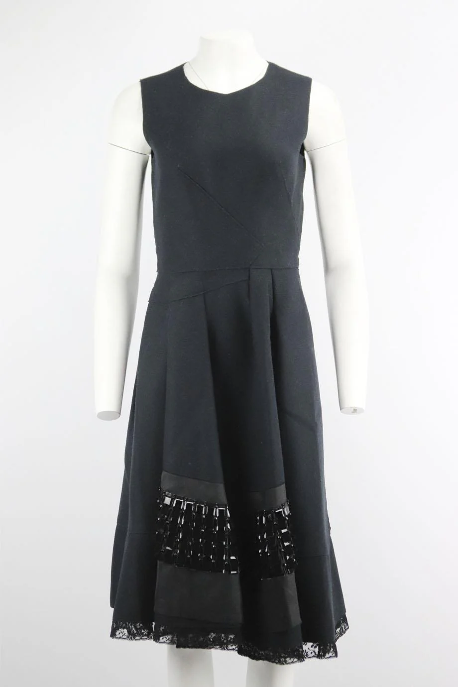 PRADA LACE TRIMMED EMBELLISHED WOOL BLEND DRESS IT 42 UK 10 - Image 2