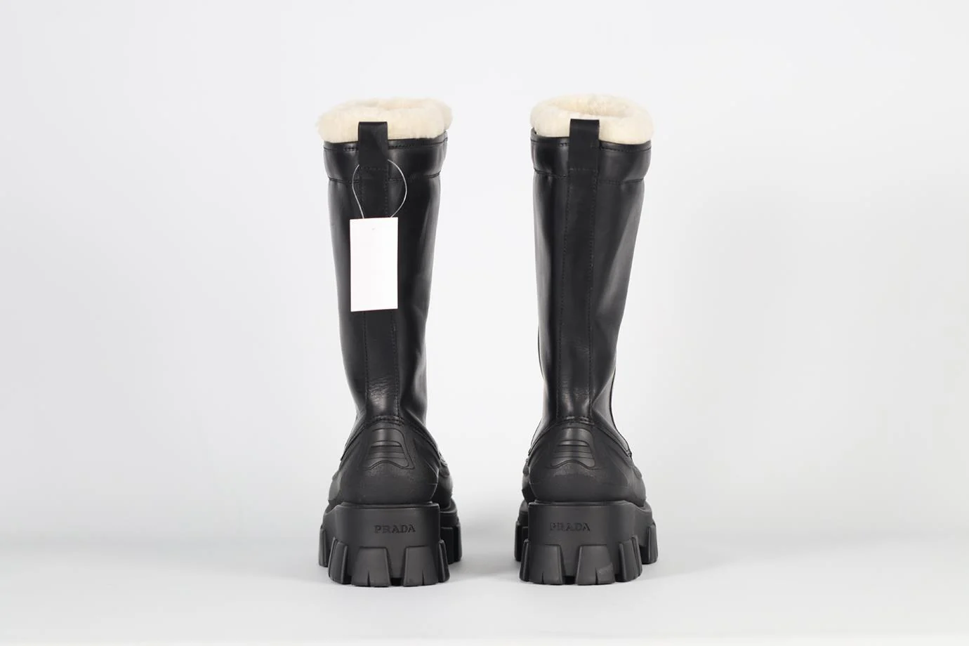 PRADA SHEARLING AND LEATHER KNEE HIGH BOOTS EU 37-38 UK 4-5 US 7-8 - Image 4