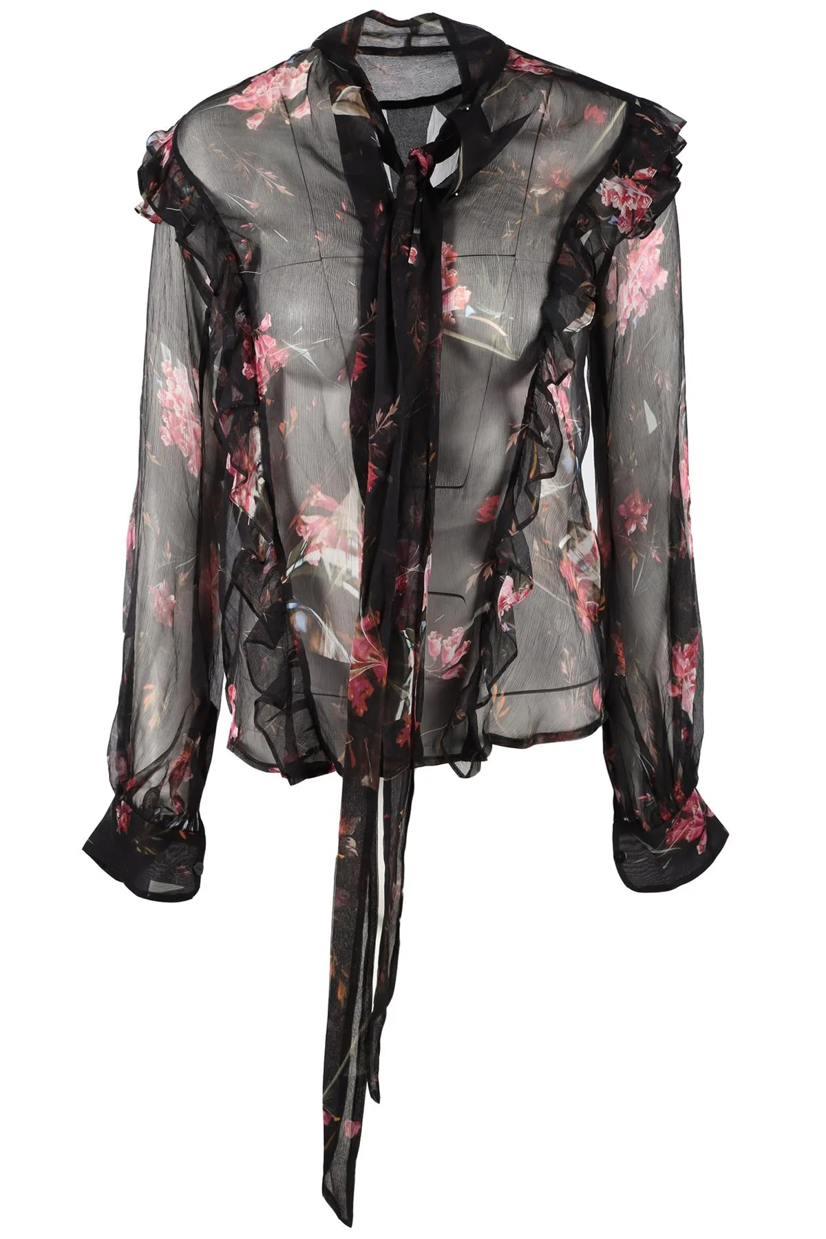 PREEN BY THORNTON BREGAZZI BLACK AND PINK FLORAL SILK TOP