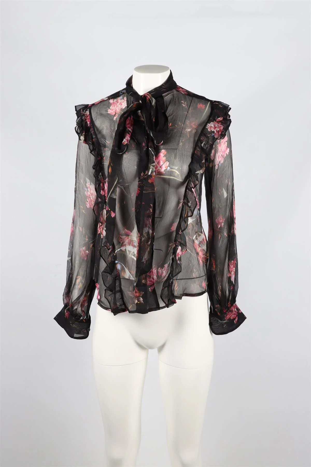 PREEN BY THORNTON BREGAZZI BLACK AND PINK FLORAL SILK TOP - Image 2