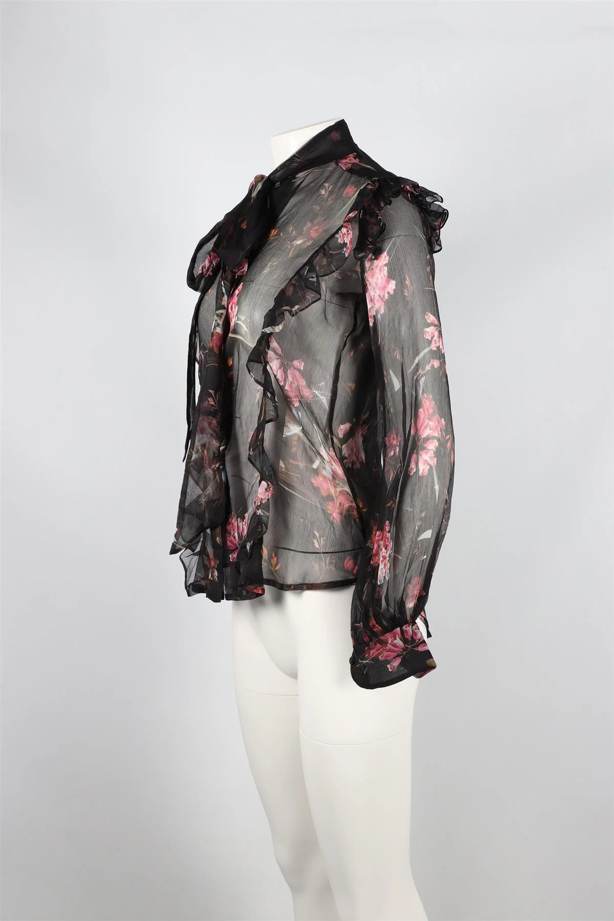 PREEN BY THORNTON BREGAZZI BLACK AND PINK FLORAL SILK TOP - Image 3