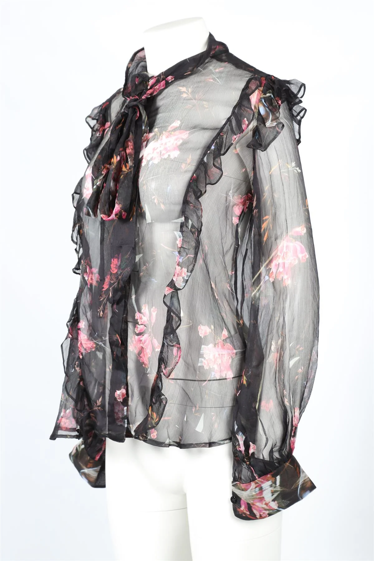 PREEN BY THORNTON BREGAZZI BLACK FLORAL PRINT SILK BLEND TOP LARGE - Image 3