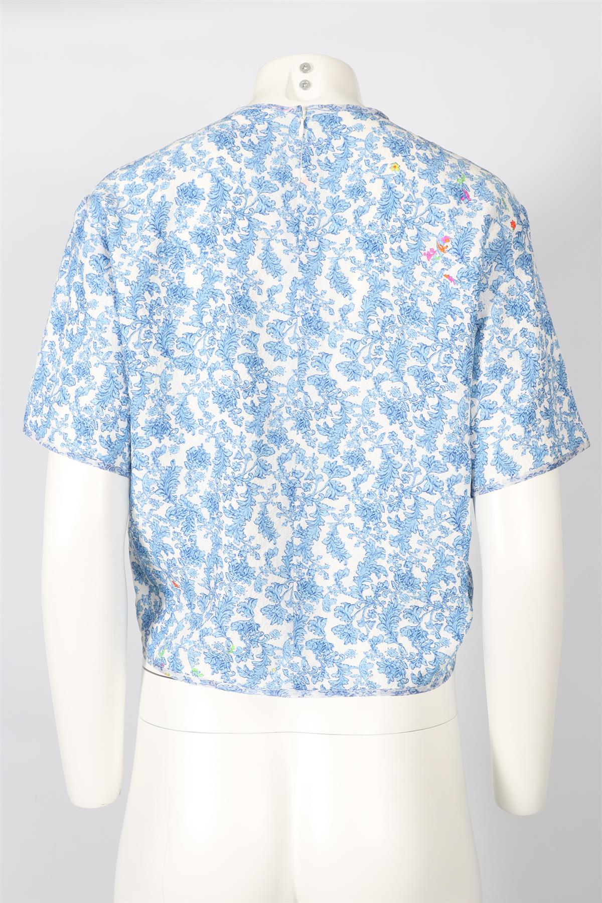 PREEN BY THORNTON BREGAZZI BLUE AND WHITE PRINTED SILK BLEND TOP SMALL - Image 4