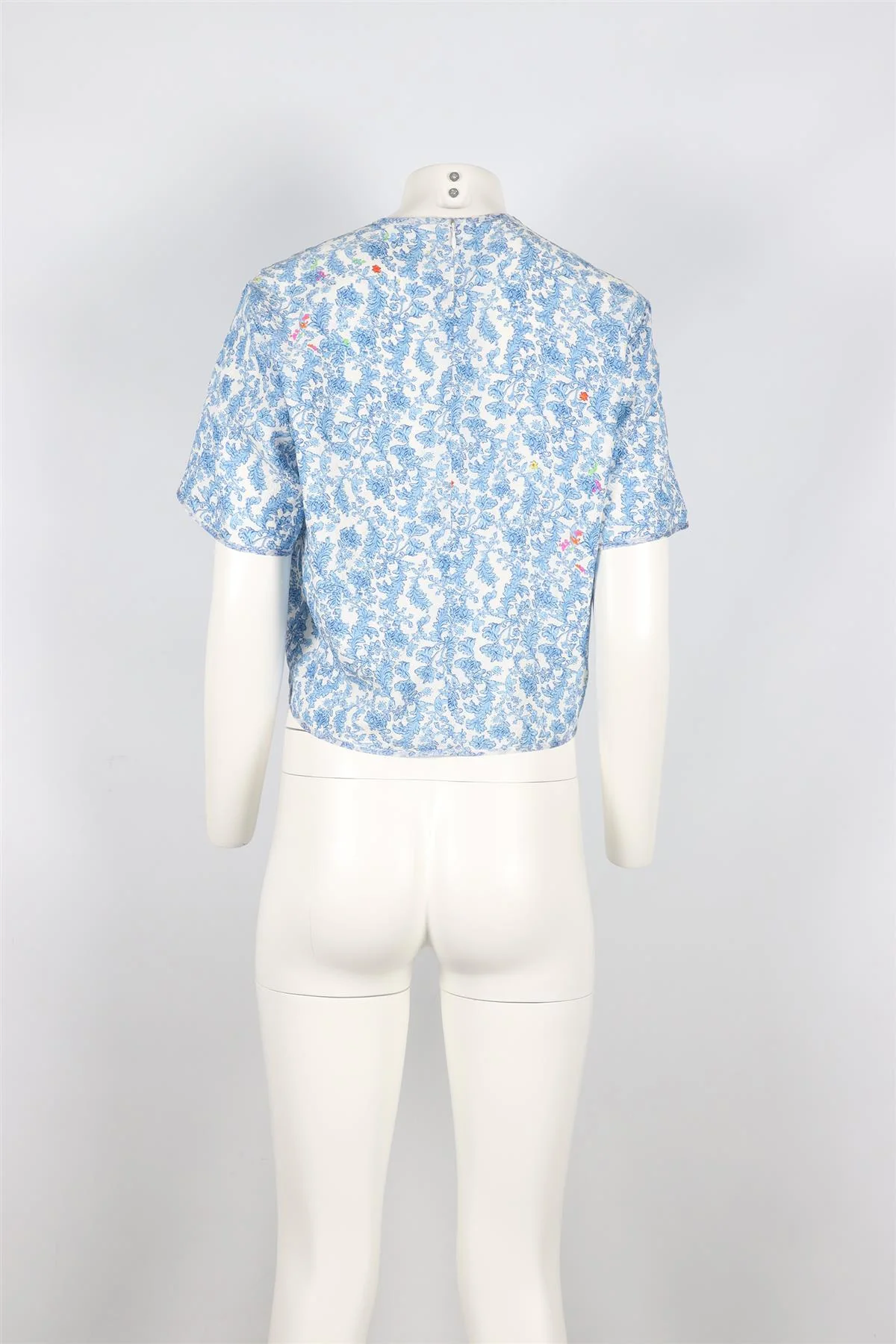 PREEN BY THORNTON BREGAZZI BLUE AND WHITE SILK BLEND TOP SMALL - Image 4