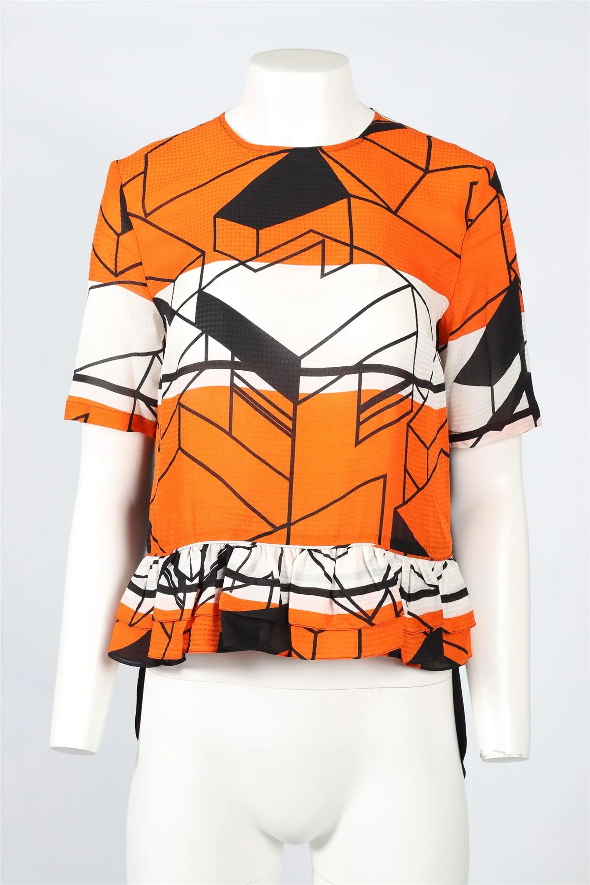 PREEN BY THORNTON BREGAZZI ORANGE, BLACK AND WHITE PRINTED CREPE TOP XSMALL - Image 2