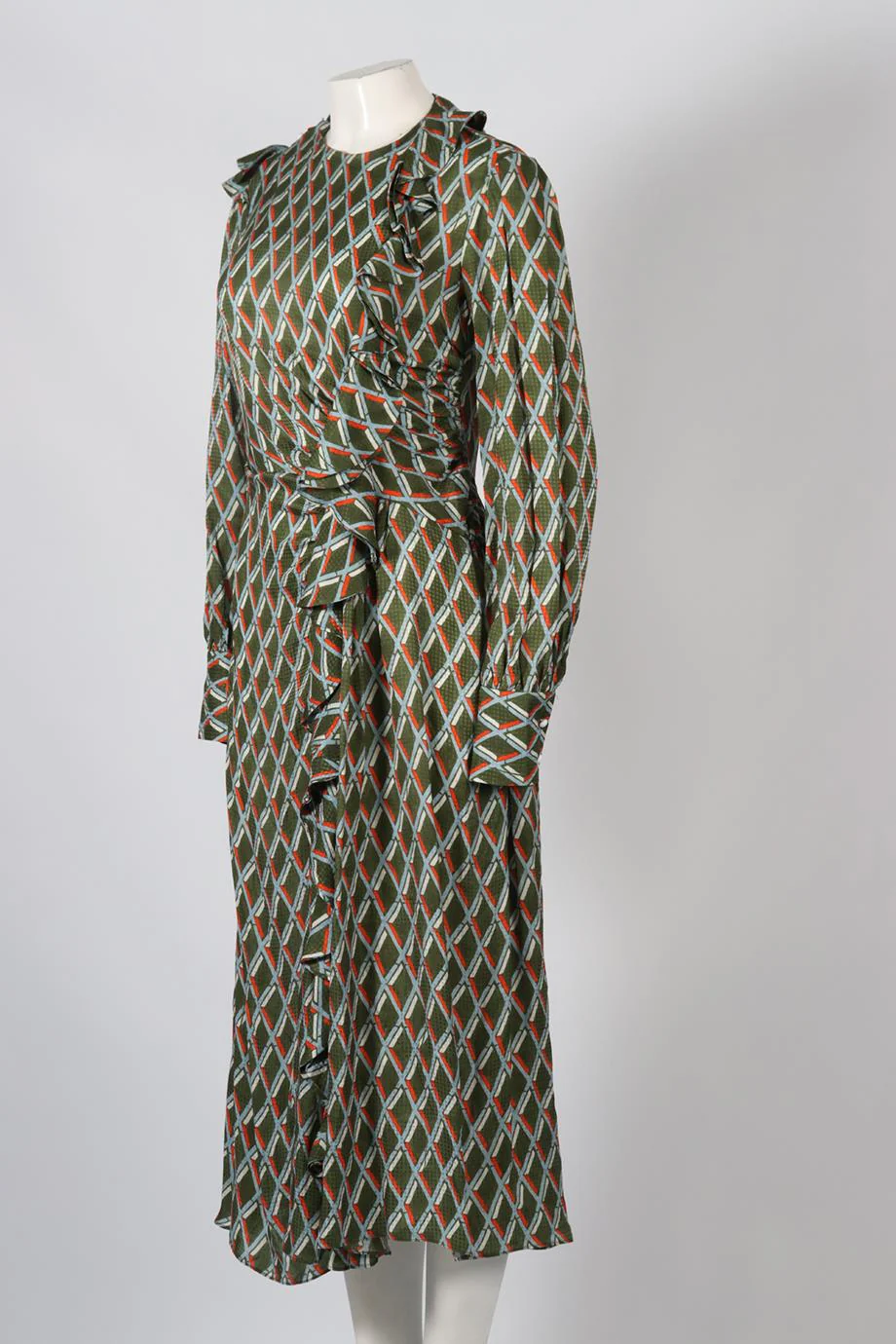 PREEN BY THORNTON BREGAZZI PRINTED SATIN MIDI DRESS SMALL - Image 3