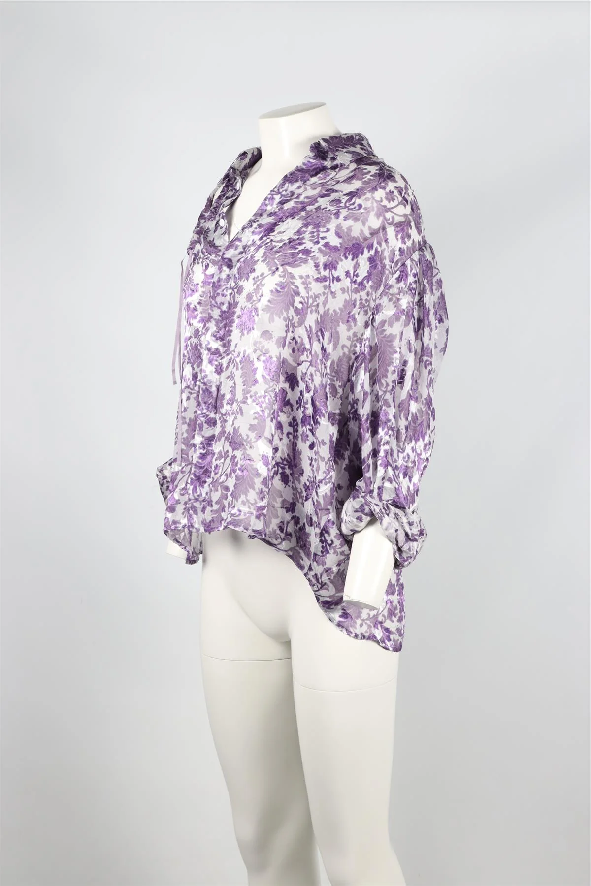 PREEN BY THORNTON BREGAZZI PURPLE AND WHITE SILK BLEND SHIRT SMALL - Image 3