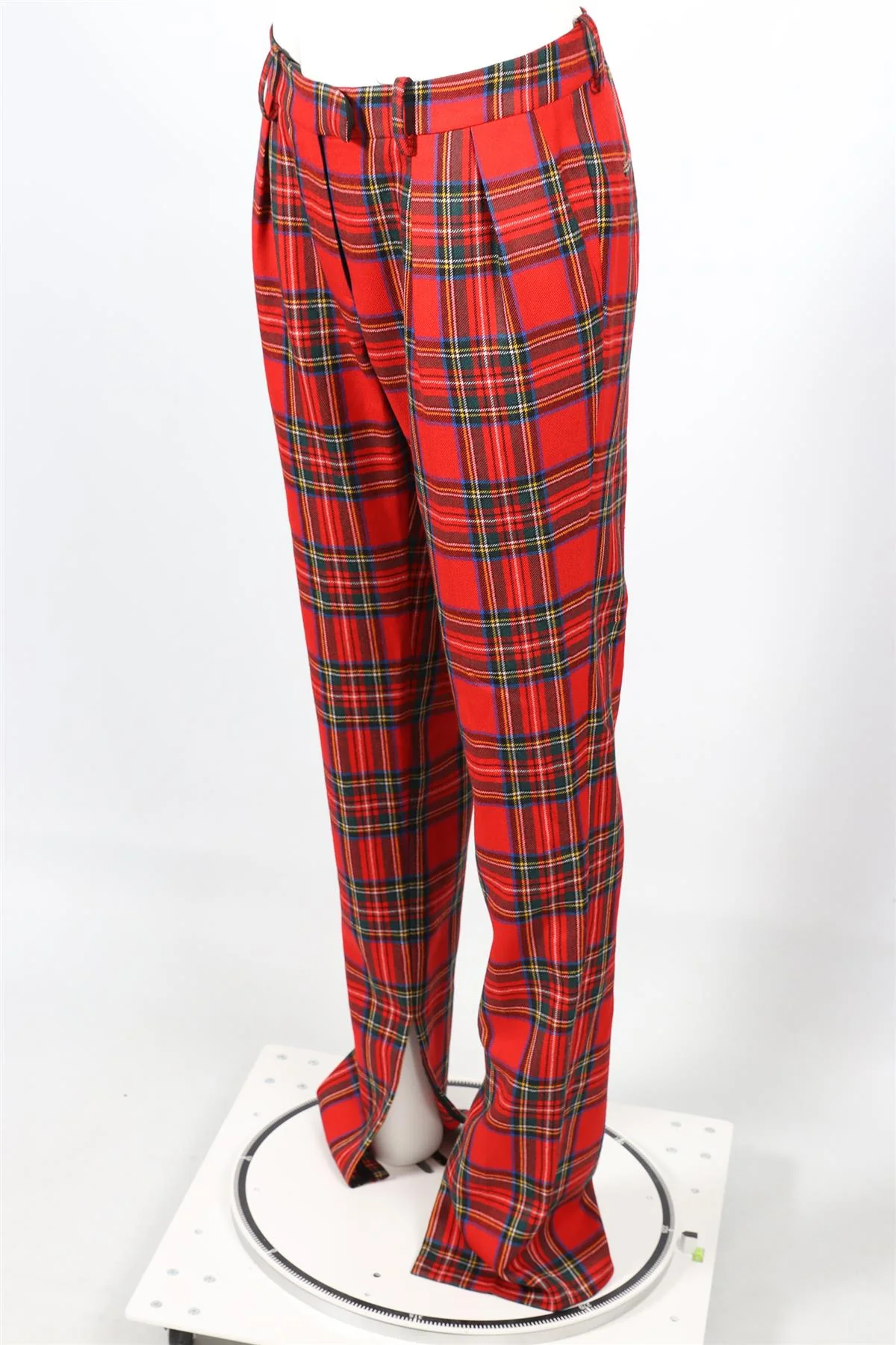 PREEN BY THORNTON BREGAZZI RED CHECKED SILK BLEND STRAIGHT LEG PANTS SMALL - Image 3