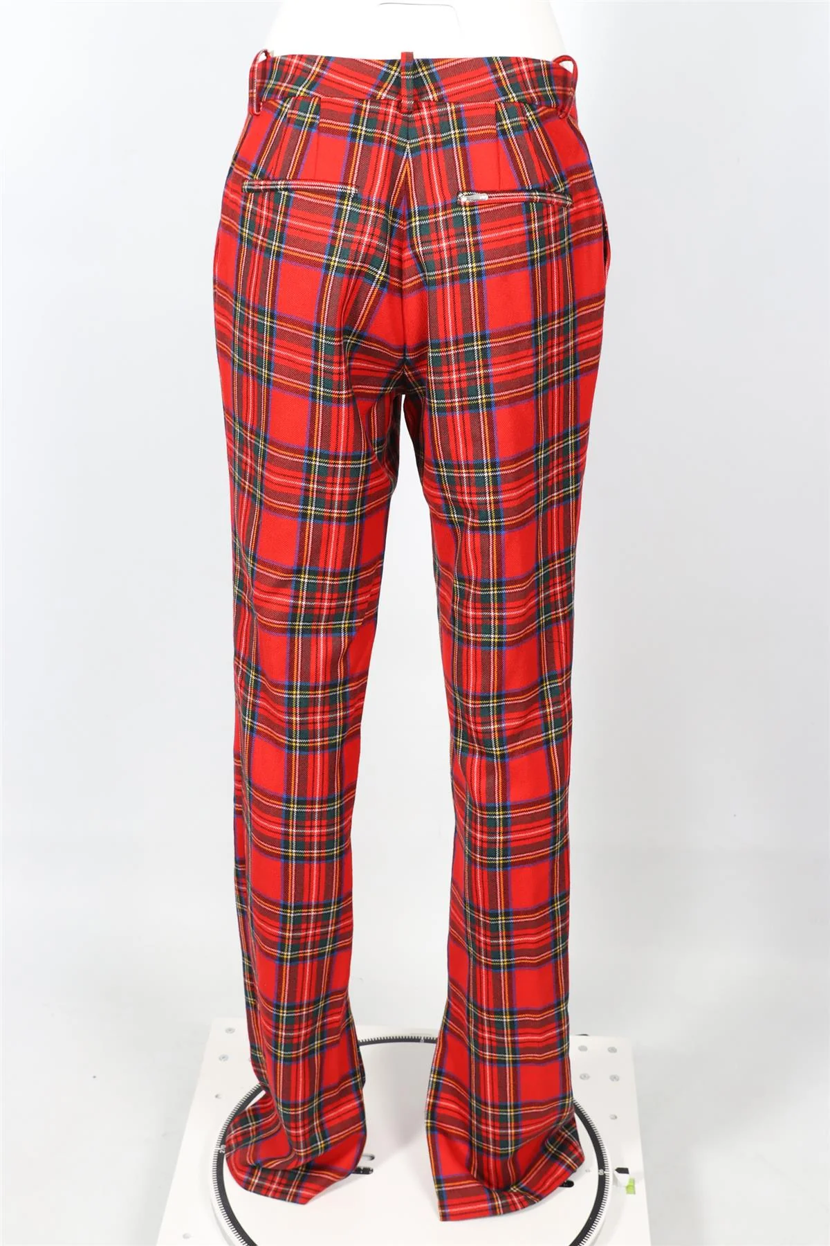 PREEN BY THORNTON BREGAZZI RED CHECKED SILK BLEND STRAIGHT LEG PANTS SMALL - Image 4