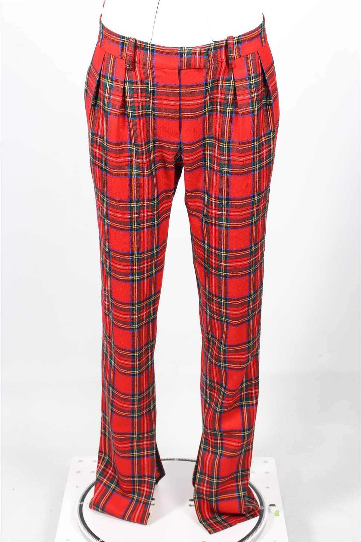 PREEN BY THORNTON BREGAZZI RED CHECKED SILK BLEND STRAIGHT LEG PANTS XSMALL - Image 2
