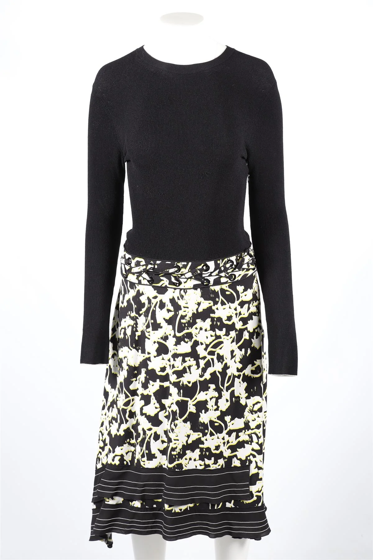 PROENZA SCHOULER BLACK, YELLOW AND WHITE KNIT AND SILK BLEND MAXI DRESS US 6 UK 10 - Image 2