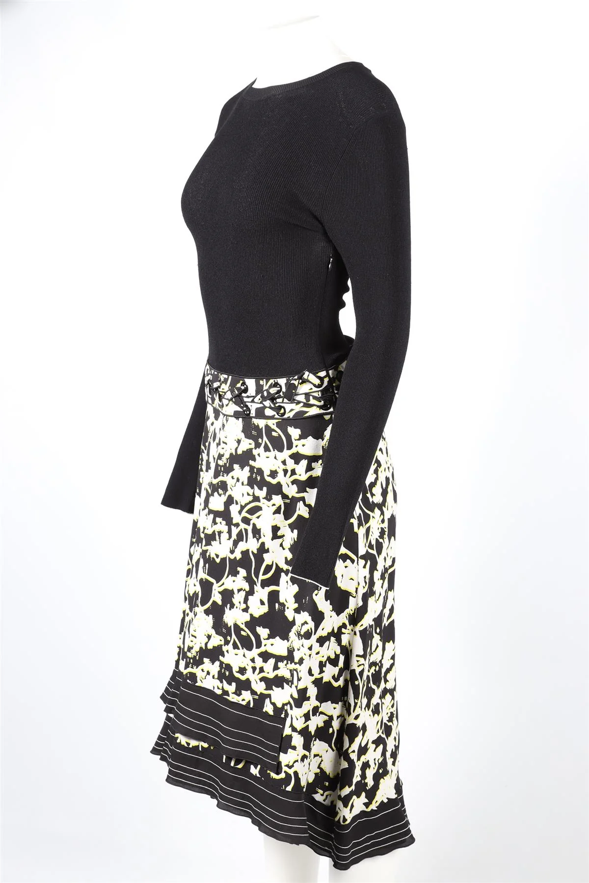 PROENZA SCHOULER BLACK, YELLOW AND WHITE KNIT AND SILK BLEND MAXI DRESS US 6 UK 10 - Image 3