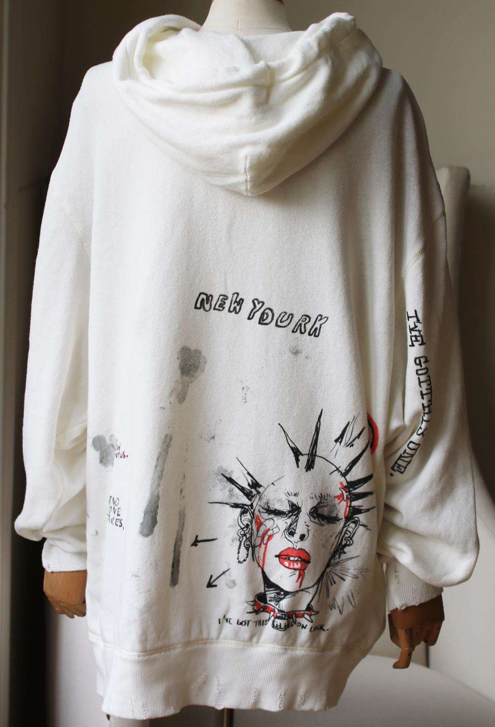 R13 DOODLE OVERSIZED PRINTED COTTON JERSEY HOODIE SMALL - Image 4