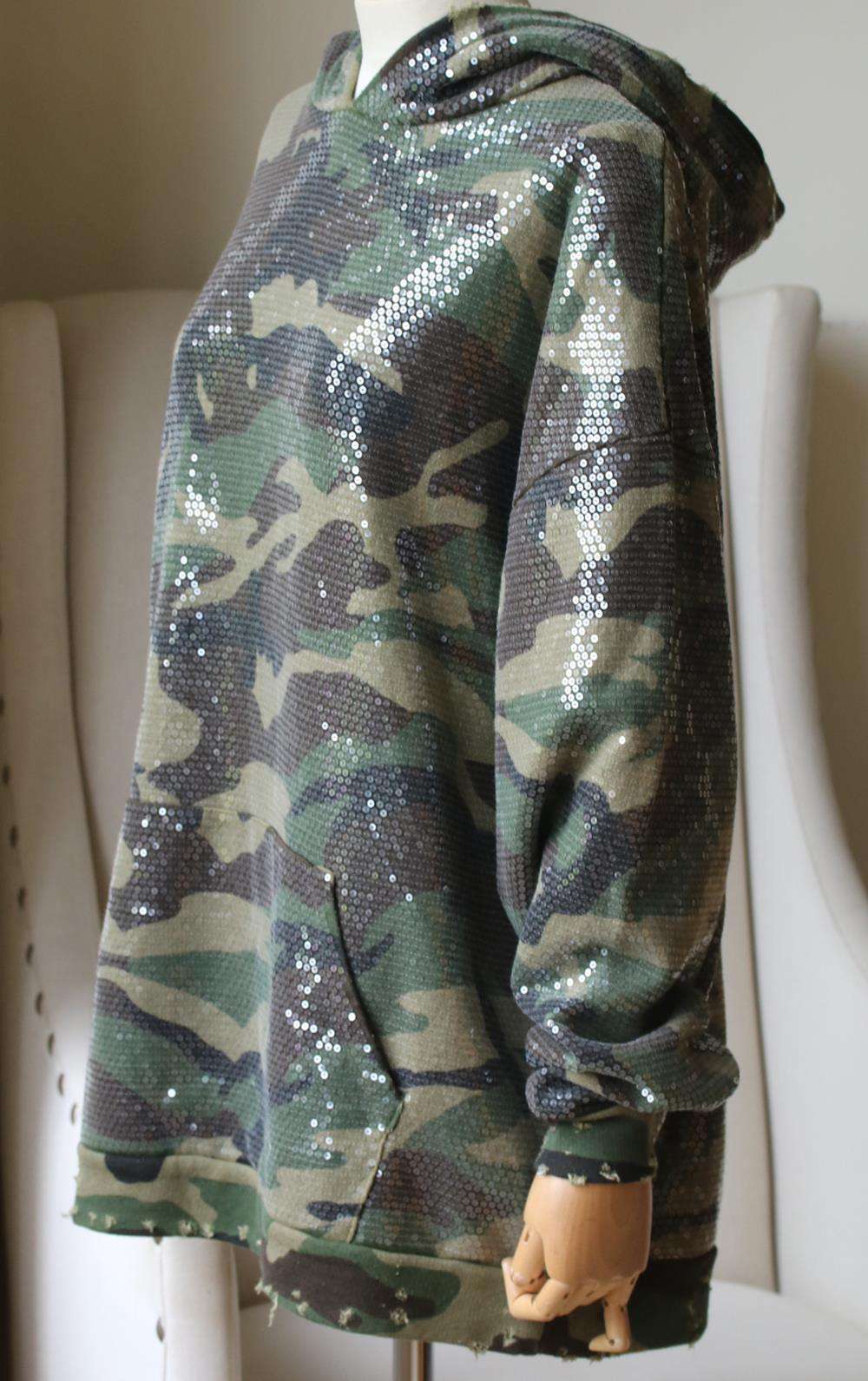 R13 OVERSIZED SEQUIN EMBELLISHED CAMO PRINT COTTON HOODIE SMALL - Image 3