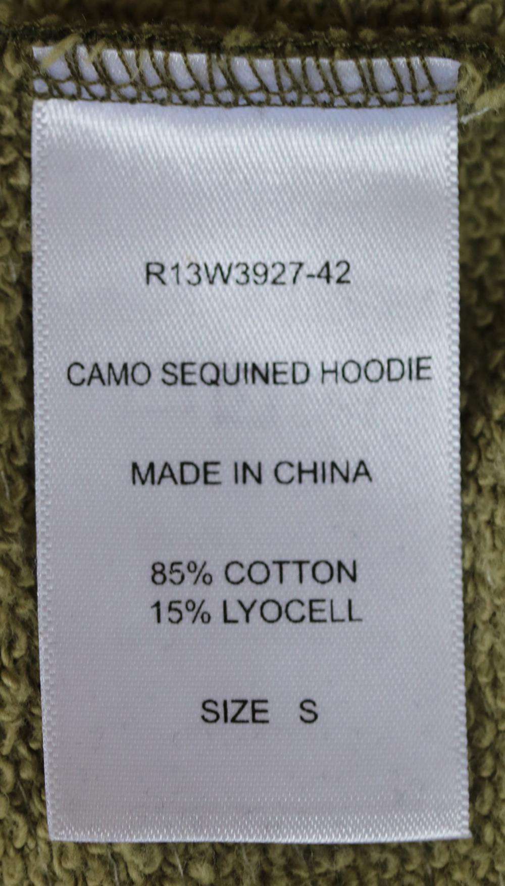 R13 OVERSIZED SEQUIN EMBELLISHED CAMO PRINT COTTON HOODIE SMALL - Image 6