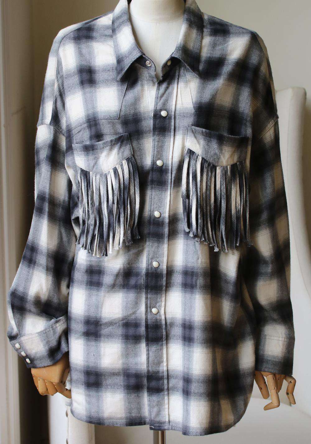 R13 WESTERN FRINGE COTTON BLEND SHIRT SMALL - Image 2