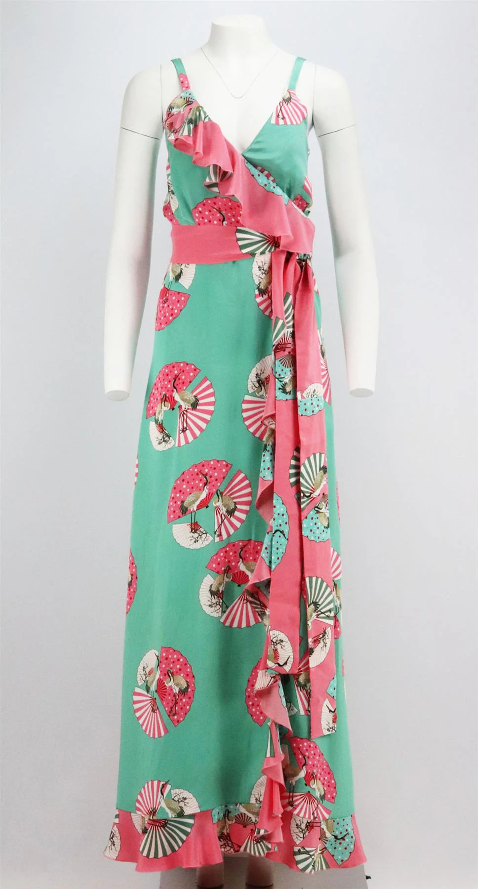RACIL RUFFED PRINTED SILK CREPE DE CHINE MAXI DRESS FR 34 UK 6 - Image 2