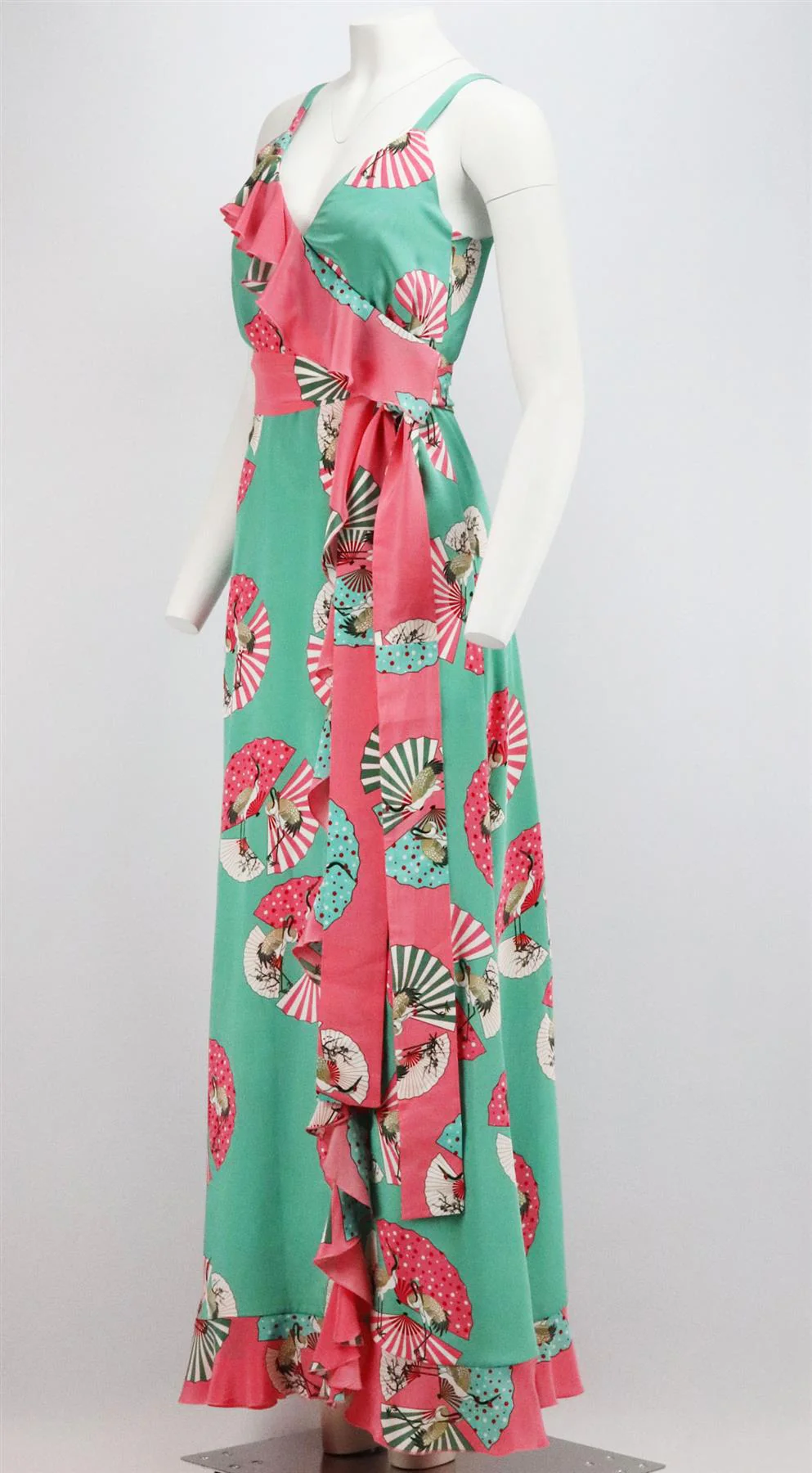 RACIL RUFFED PRINTED SILK CREPE DE CHINE MAXI DRESS FR 34 UK 6 - Image 3