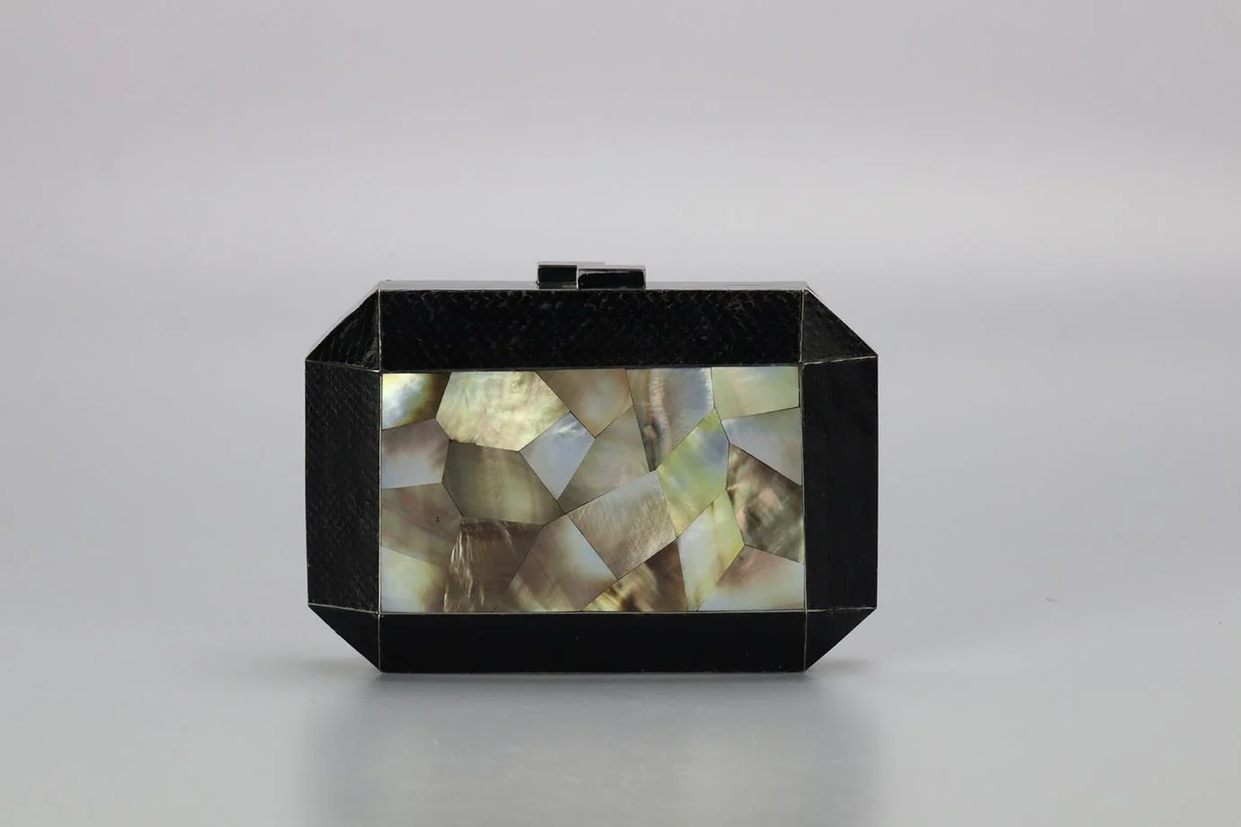 RAFÉ MOTHER OF PEARL AND SNAKE EFFECT LEATHER SILVER TONE CLUTCH - Image 4