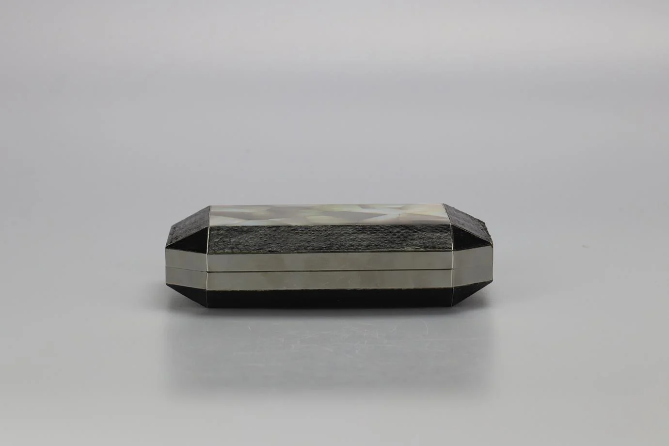 RAFÉ MOTHER OF PEARL AND SNAKE EFFECT LEATHER SILVER TONE CLUTCH - Image 6