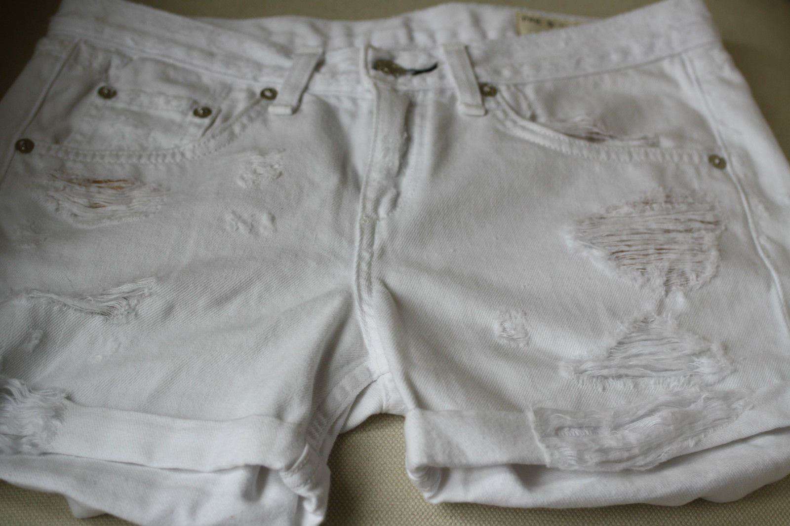 RAG AND BONE BOYFRIEND WHITE DENIM CUTOFF SHORTS W24 UK 6 - Image 5
