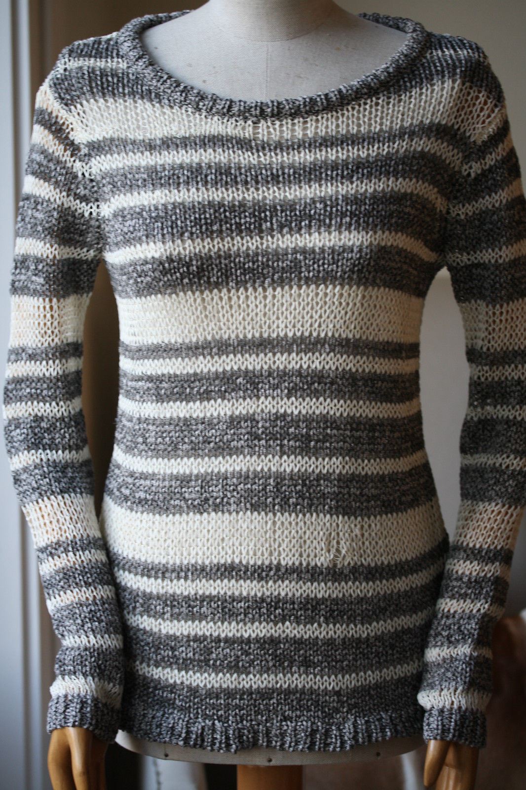 RAG AND BONE CATERINA GREY CREAM STRIPED SWEATER XS - Image 2