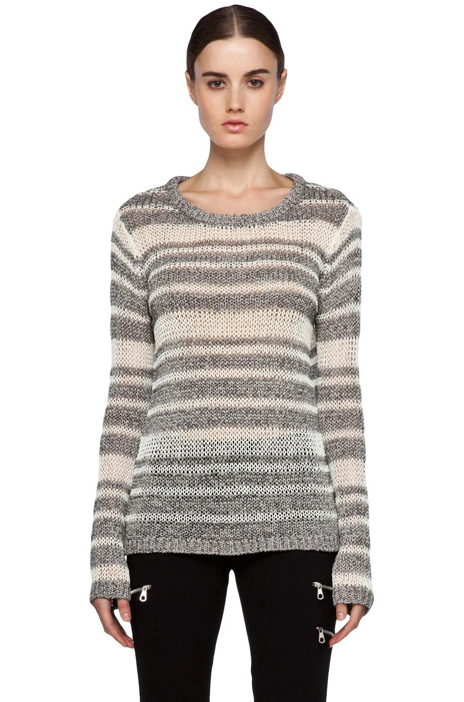 RAG AND BONE CATERINA GREY CREAM STRIPED SWEATER XS - Image 7