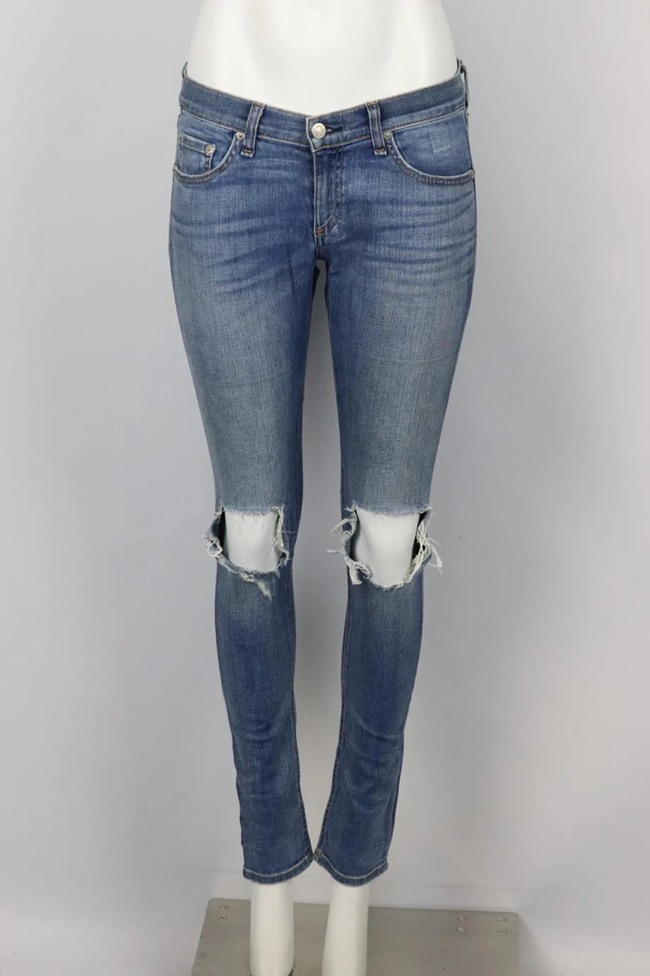 RAG AND BONE DISTRESSED LOW RISE SKINNY JEANS W26 UK 8 - Image 2