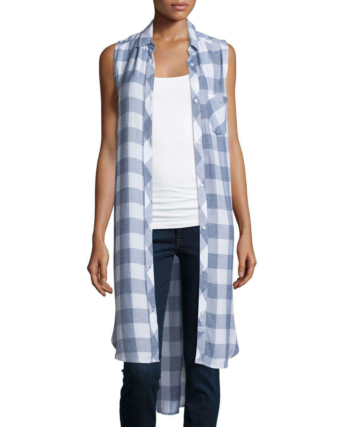 RAILS JORDYN PLAID SLEEVELESS HIGH-LOW RIVER WHITE SHIRT TUNIC DRESS SMALL - Image 3