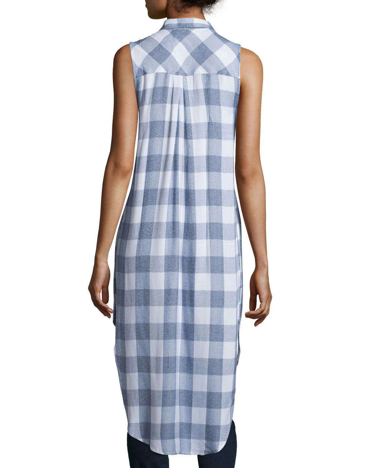 RAILS JORDYN PLAID SLEEVELESS HIGH-LOW RIVER WHITE SHIRT TUNIC DRESS SMALL - Image 5