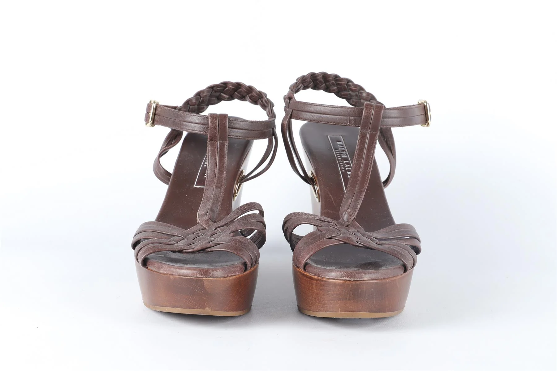 RALPH LAUREN COLLECTION BROWN LEATHER WEDGE SANDALS EU 37.5 UK 4.5 US 7.5 - Image 3