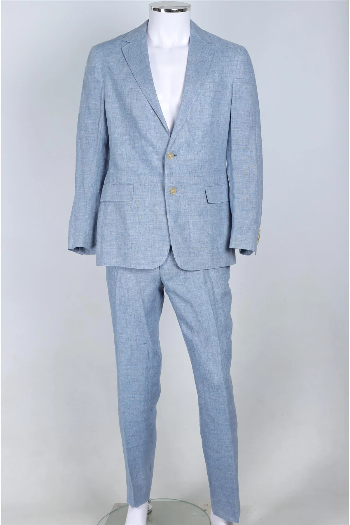 RALPH LAUREN PURPLE LABEL BLUE MEN'S LINEN TWO PIECE SUIT SMALL - Image 2