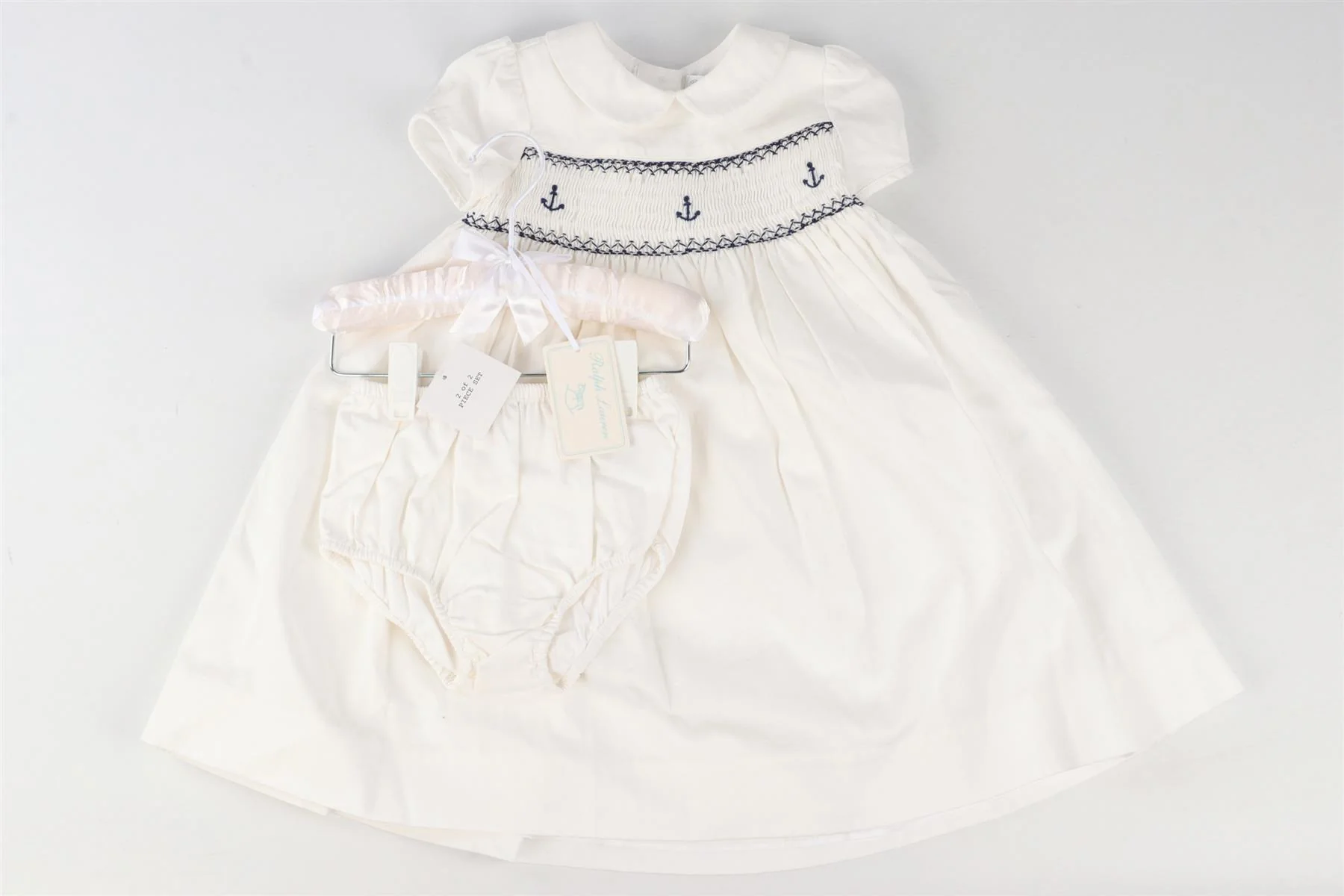 RALPH LAUREN WHITE BABY GIRLS DRESS AND BLOOMERS 18 MONTHS - Image 2