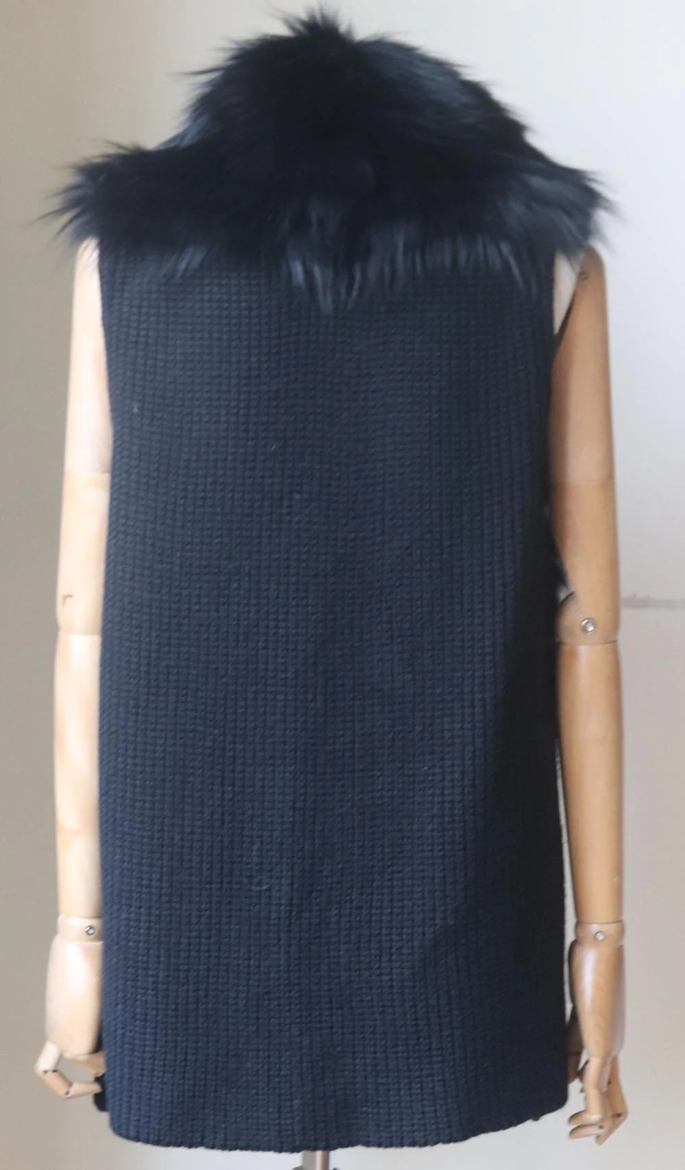 RAMY BROOK FOX FUR TRIMMED RIBBED WOOL BLEND GILET MEDIUM - Image 4