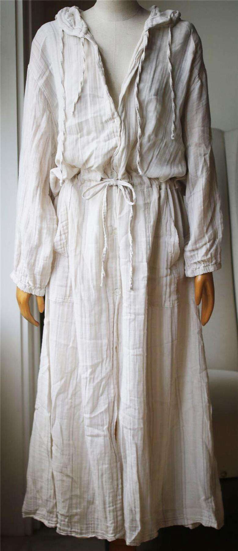 RAQUEL ALLEGRA STRIPED COTTON GAUZE HOODED COAT UK 8 - Image 2