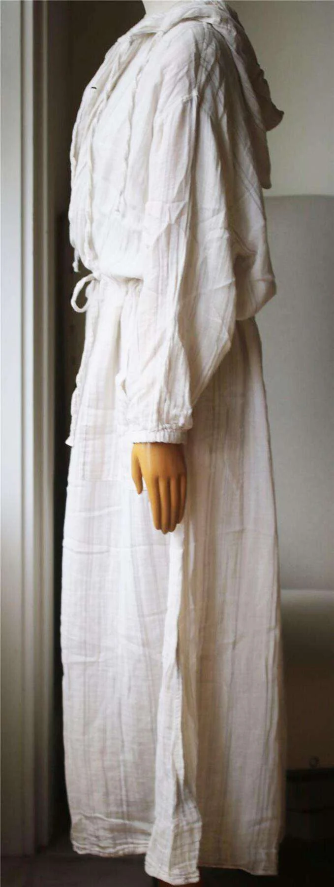 RAQUEL ALLEGRA STRIPED COTTON GAUZE HOODED COAT UK 8 - Image 3