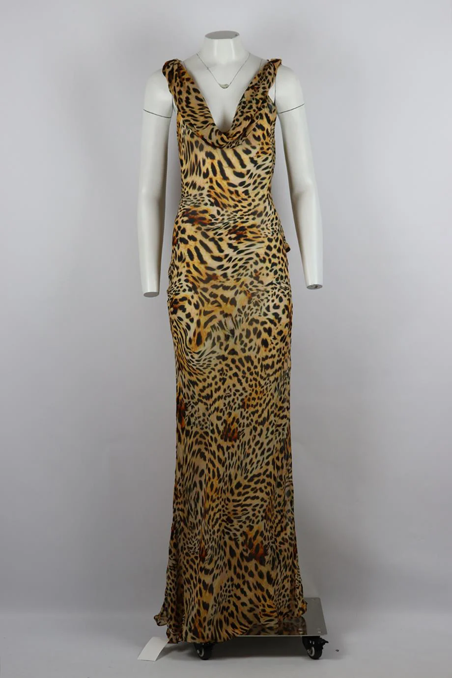 RAT AND BOA DRAPED LEOPARD PRINT CREPE MAXI DRESS XSMALL - Image 2