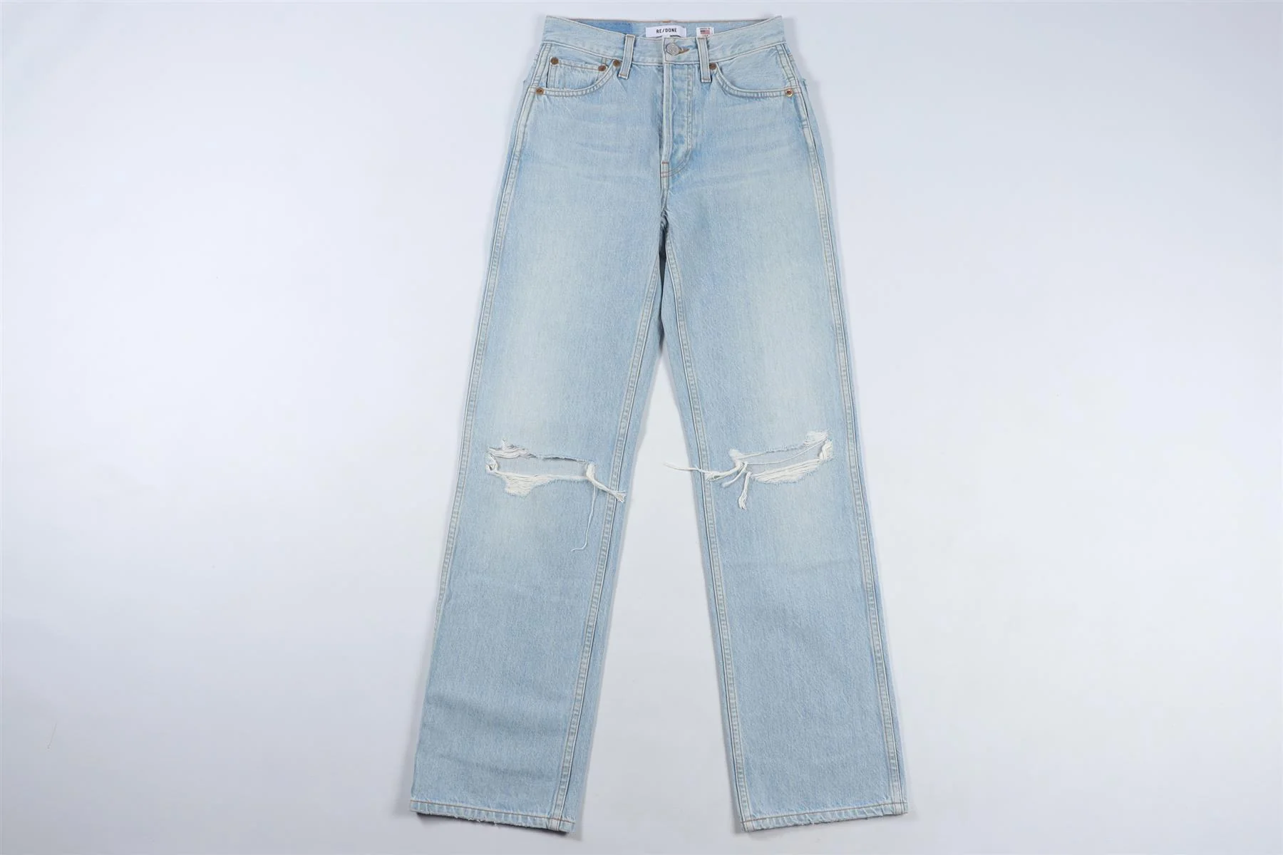 RE/DONE BLUE HIGH RISE STRAIGHT LEG JEANS W24 UK 6 - Image 2