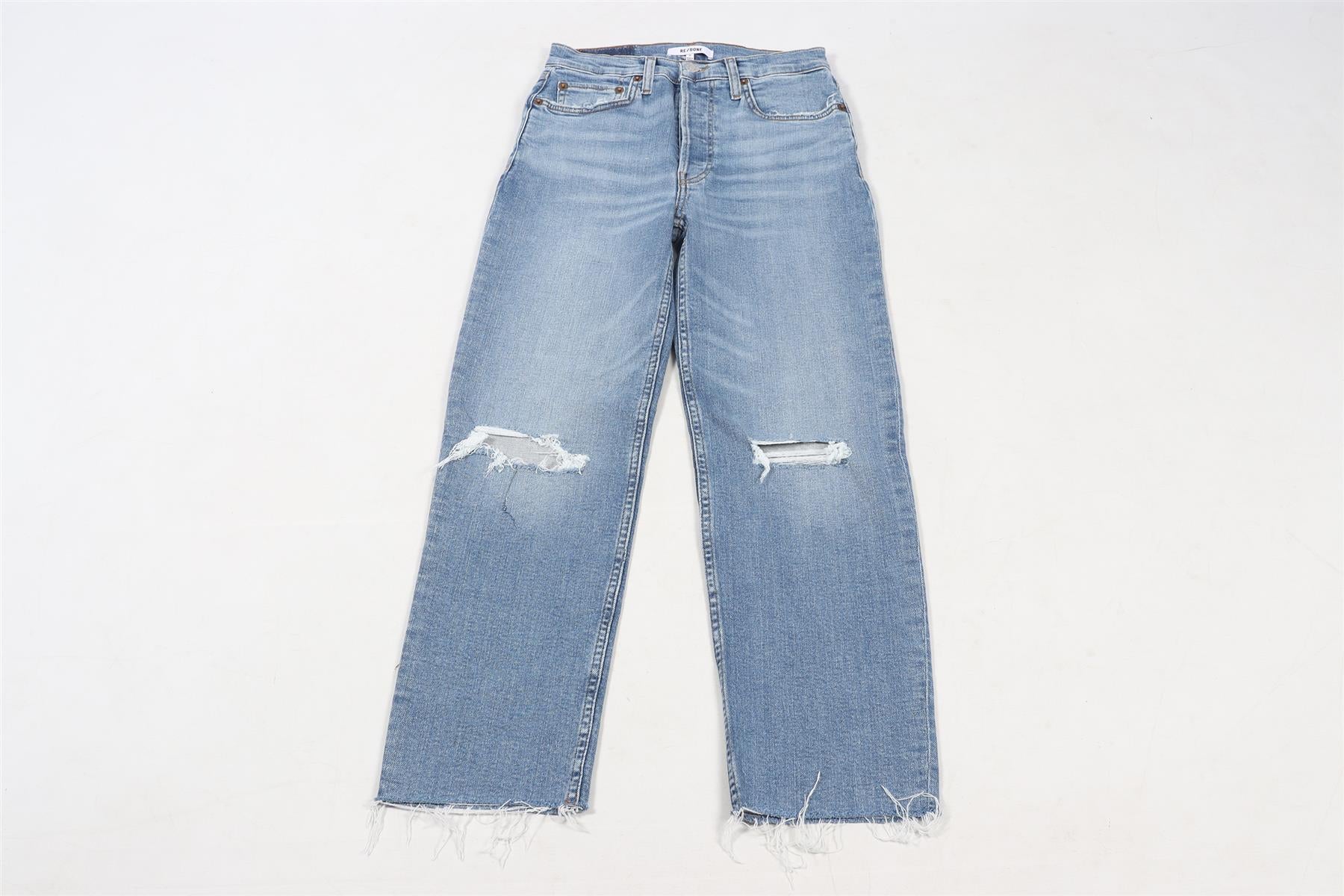 RE/DONE BLUE HIGH RISE STRAIGHT LEG JEANS W27 UK 8-10 - Image 3