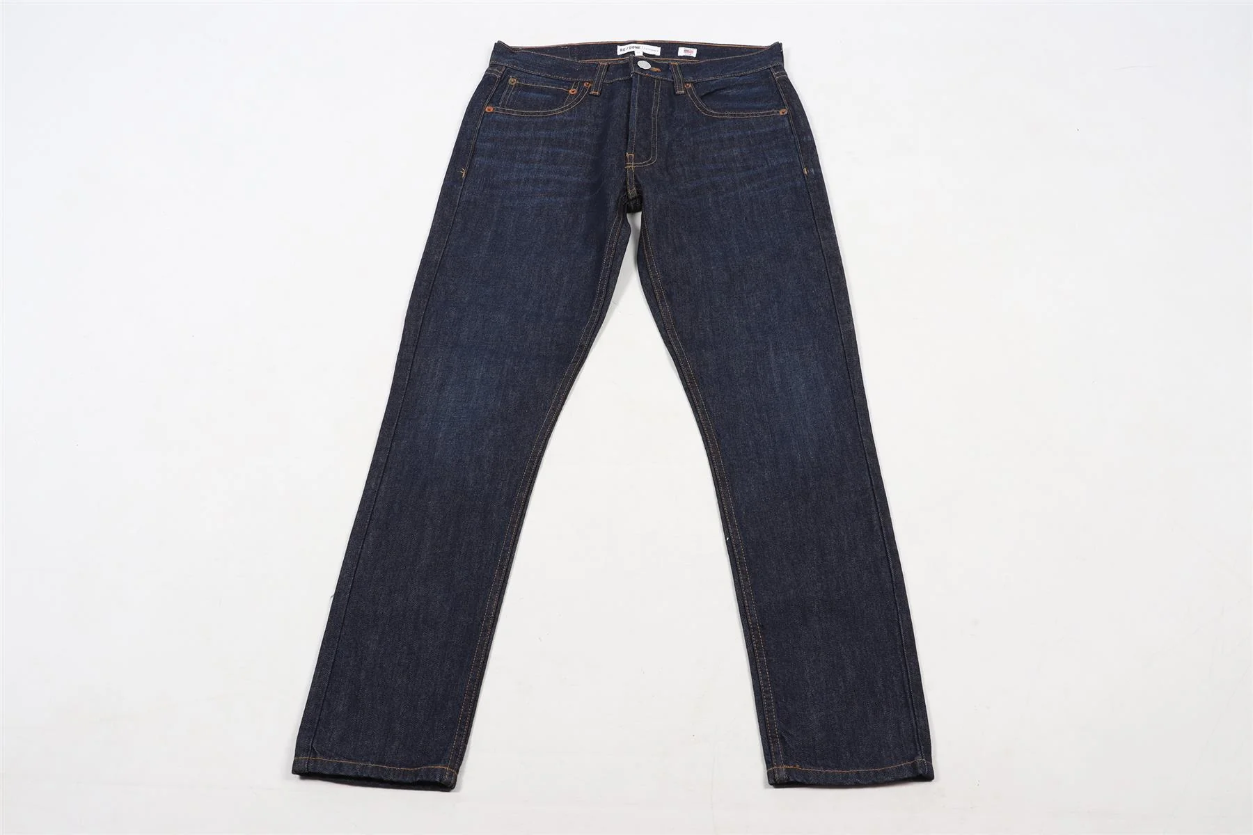RE/DONE BLUE HIGH RISE STRAIGHT LEG JEANS W27 UK 8-10 - Image 3