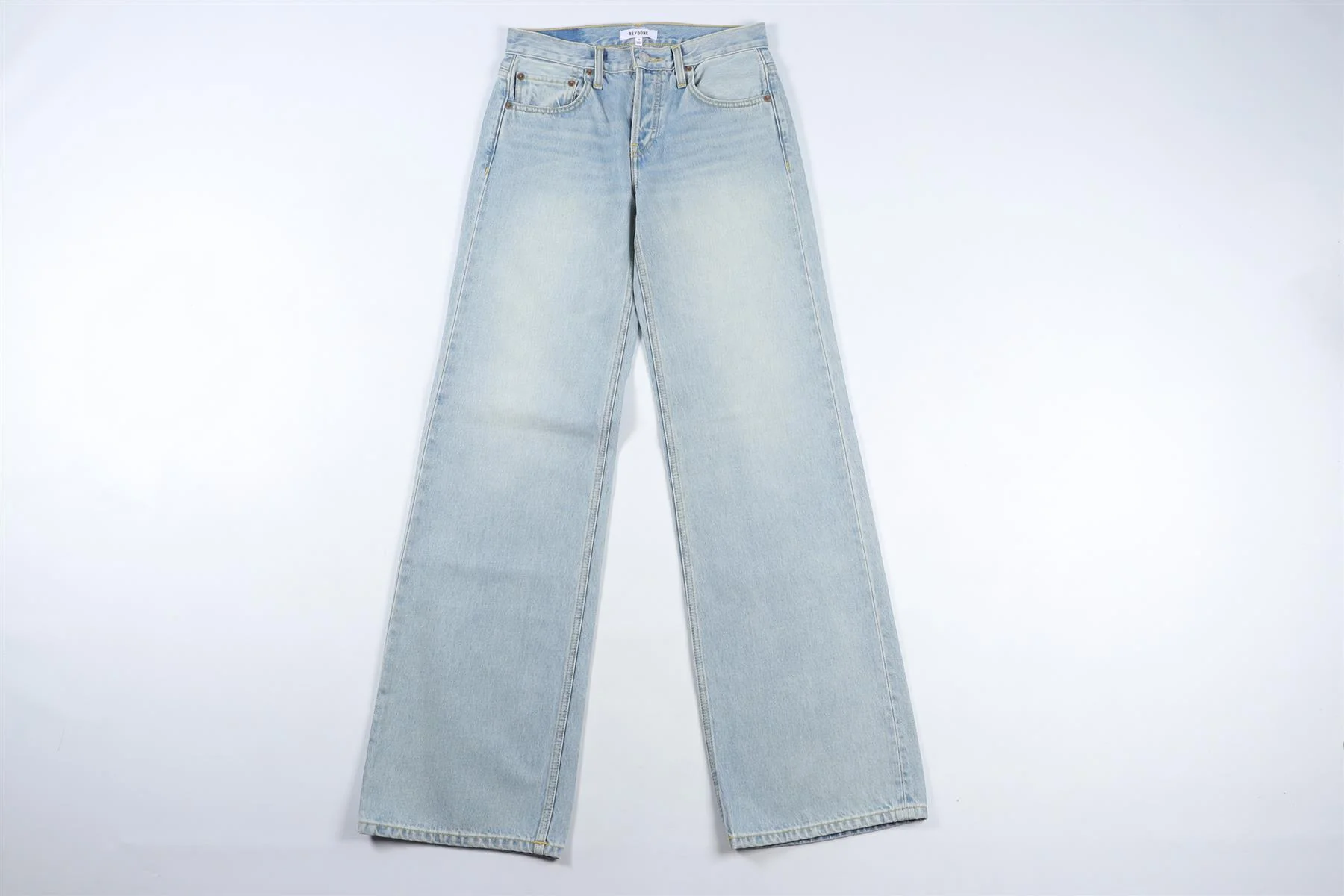 RE/DONE BLUE HIGH RISE WIDE LEG JEANS W24 UK 6 - Image 2