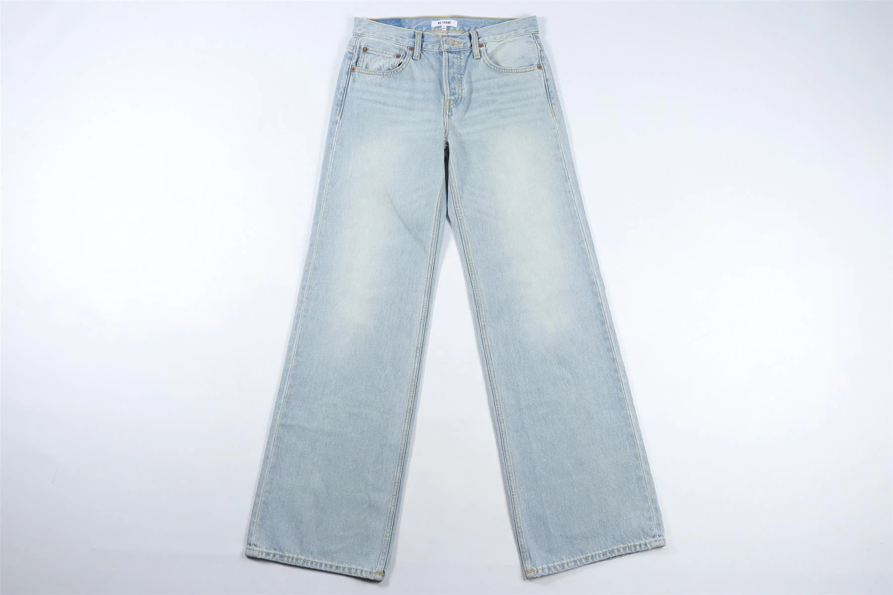 RE/DONE BLUE HIGH RISE WIDE LEG JEANS W25 UK 6-8 - Image 2