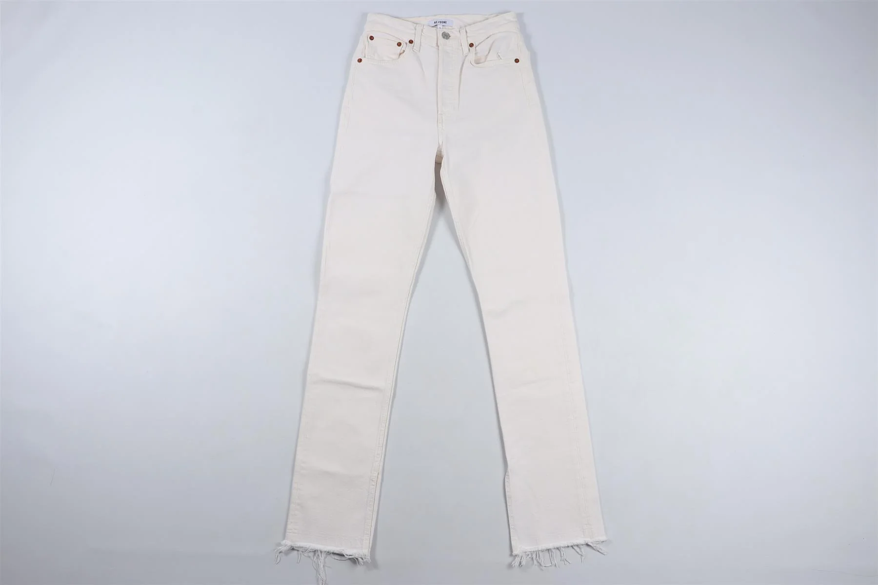 RE/DONE CREAM HIGH RISE STRAIGHT LEG JEANS W24 UK 6 - Image 2