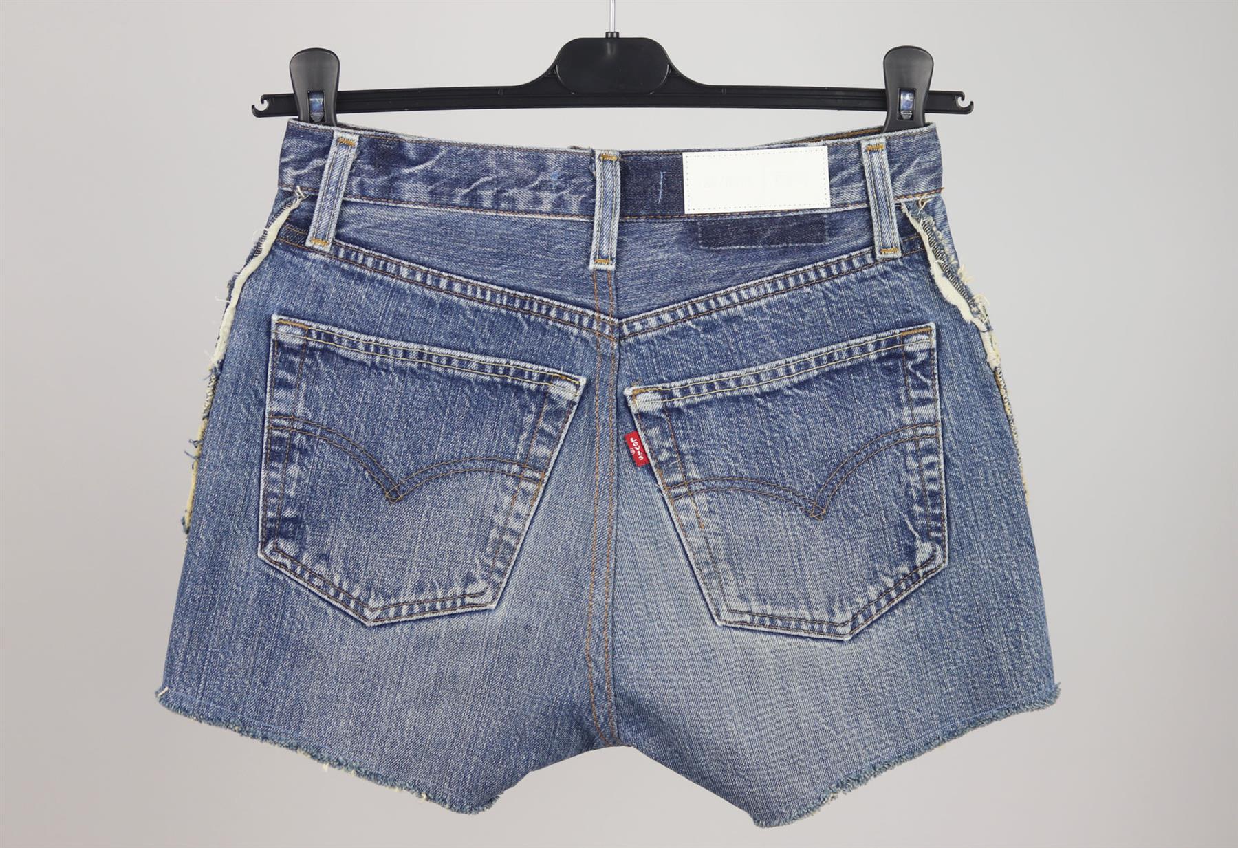 RE/DONE DISTRESSED HIGH WAISTED DENIM SHORTS W24 UK 6 - Image 3