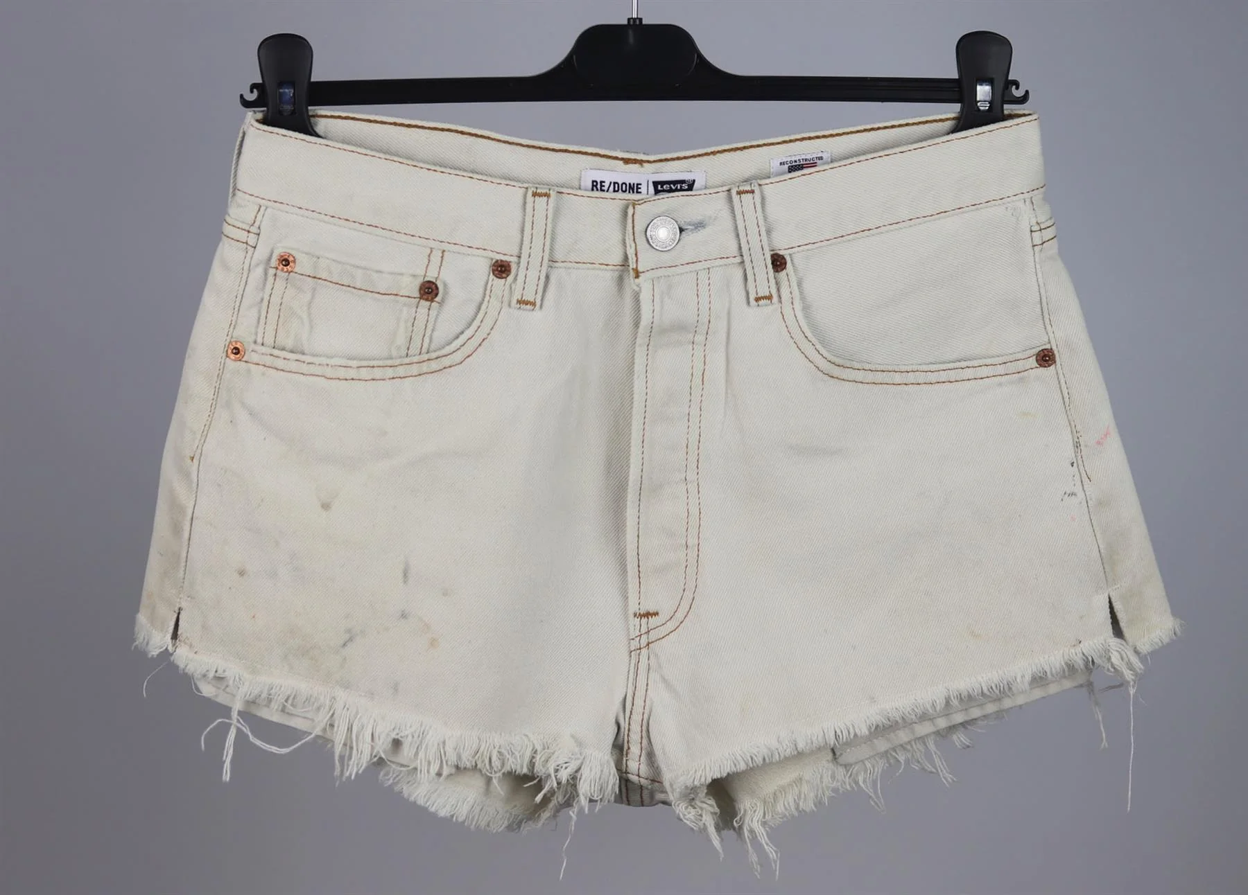 RE/DONE DISTRESSED HIGH WAISTED DENIM SHORTS W25 UK 6/8 - Image 2