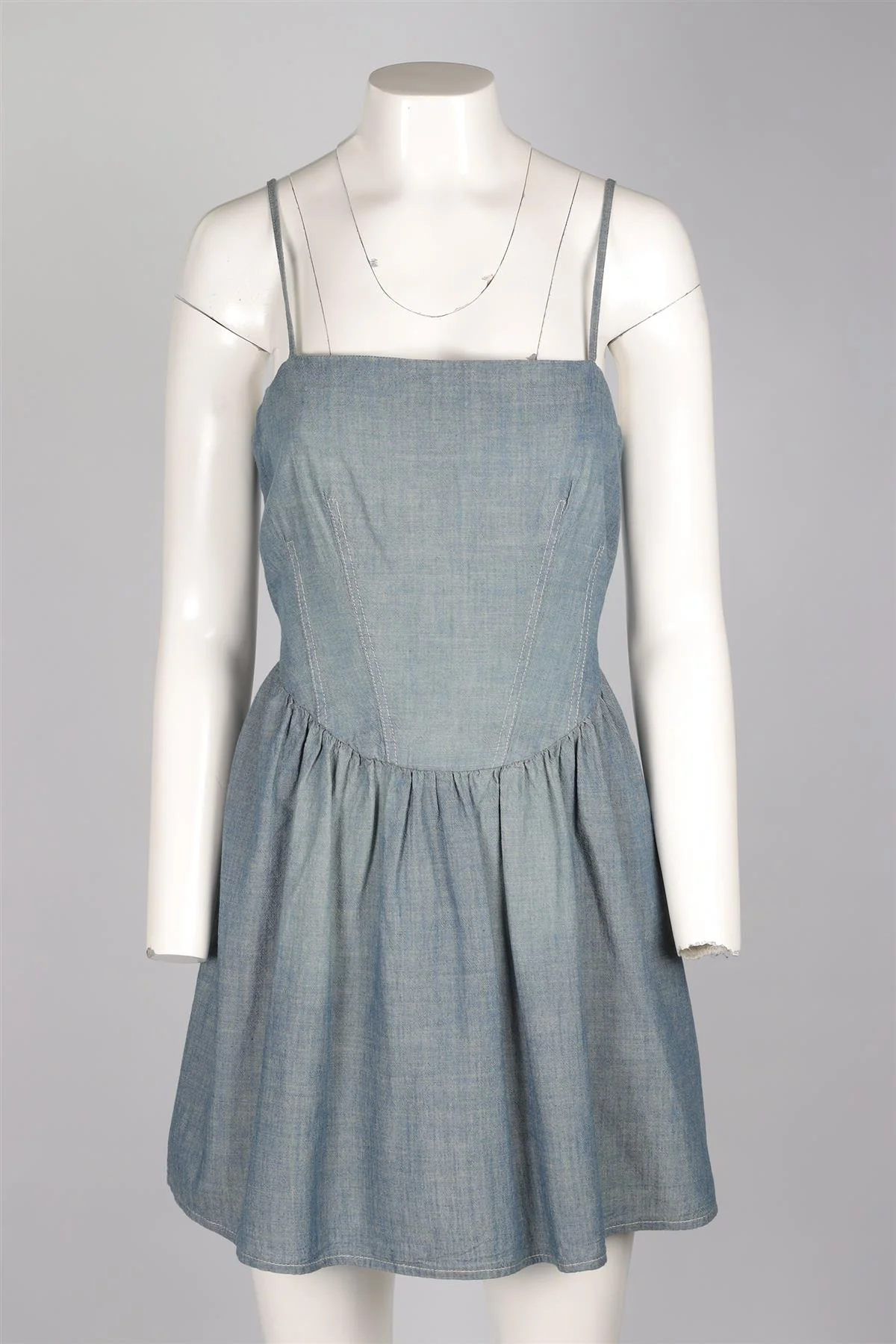 RE/DONE + PAMELA ANDERSON BLUE CHAMBRAY MINI DRESS SMALL - Image 2