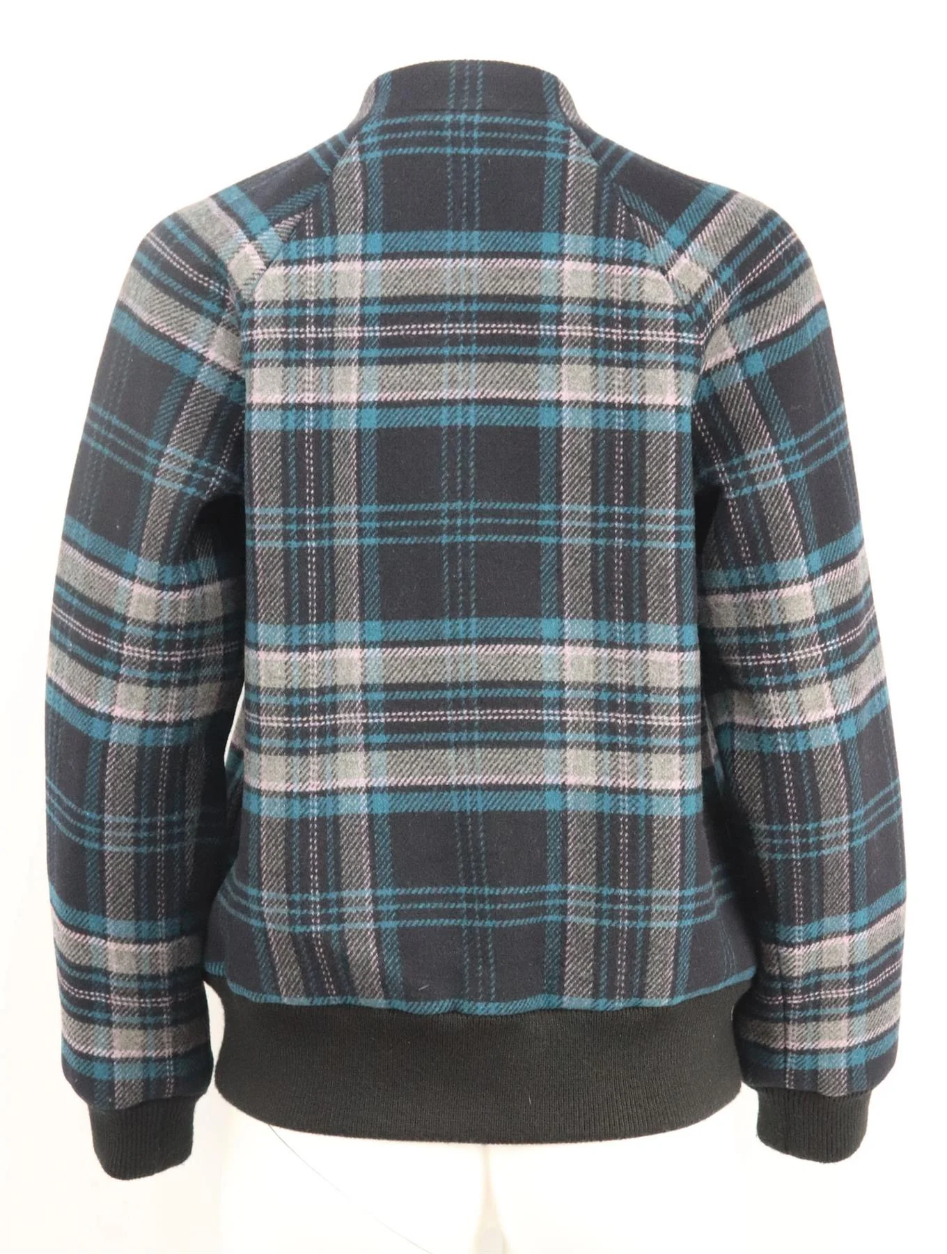 REBECCA TAYLOR CHECKED WOOL BLEND BOMBER JACKET LARGE - Image 4