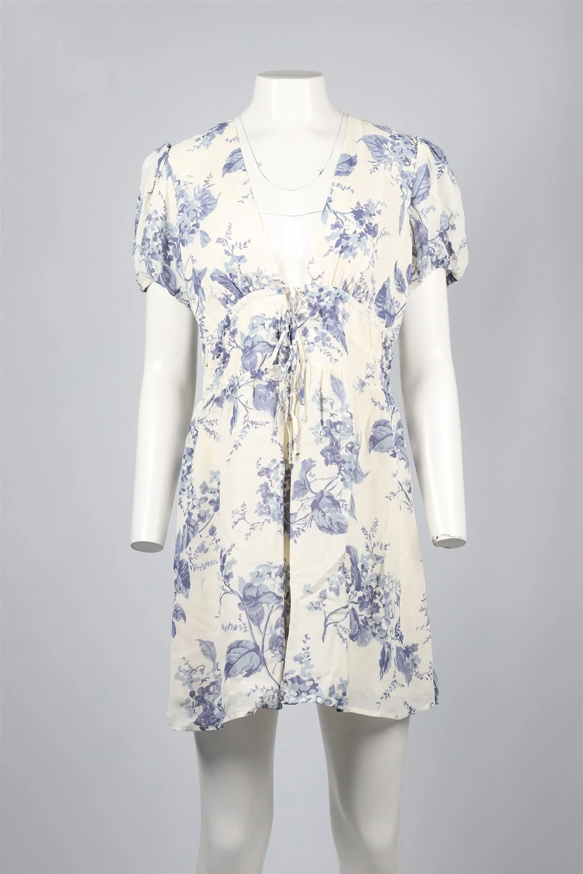 REFORMATION BLUE AND WHITE CREPE MINI DRESS US 10 UK 14 - Image 2