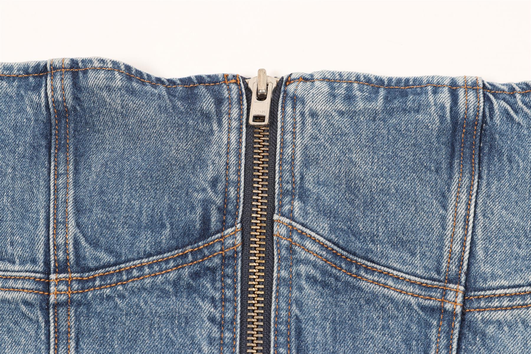 REFORMATION BLUE CROPPED DENIM TOP US 2 UK 6 - Image 3